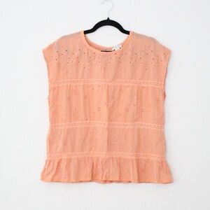 Sundance Peach Eyelet Embroidered Cap Sleeve Blouse
